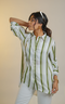 Women Olive Green Satin Striped Shirt