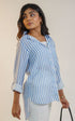 Women Blue Striped Linen Shirt