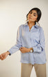 Women Solid Light Blue Satin Shirt