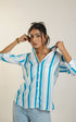 Women Blue Satin Striped Shirt