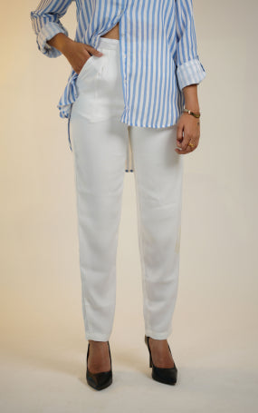 White High Waist Pleated Trouser