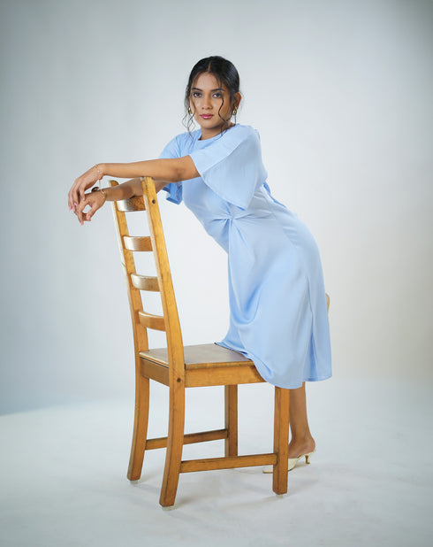 Light Blue Satin Knot Dress