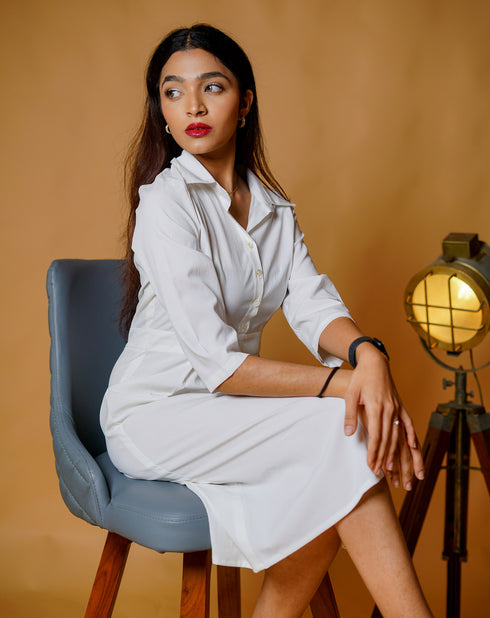 White Fit And Flare Shirt Dress