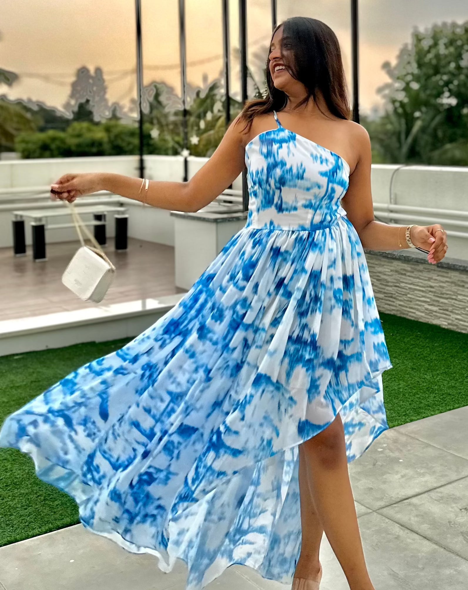 Sky Blue Digital Print Dress - dsclothing